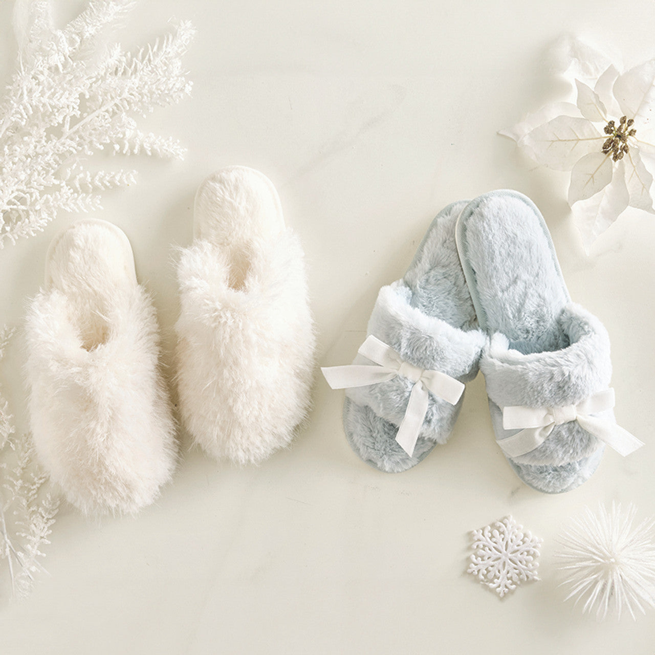 Plush Slippers - Spa Blue + Ivory Velvet