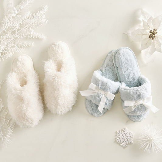 Plush Slippers - Spa Blue + Ivory Velvet