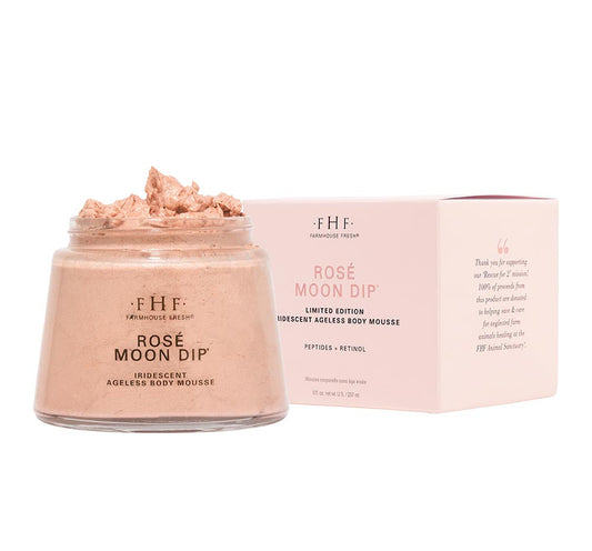 Mousse corporal iridiscente antiedad Rosé Moon Dip® de edición limitada + Clementine Body Oil 1.7 OZ