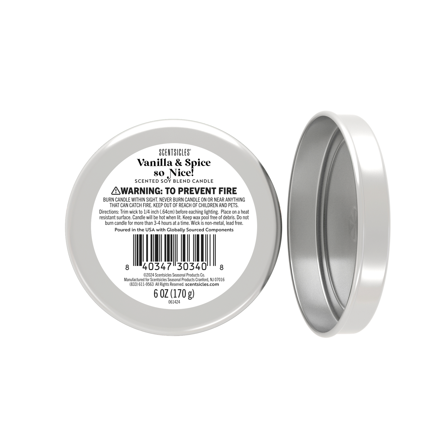 Scentsicles, 6oz Candle Tin, Vanilla & Spice So Nice!