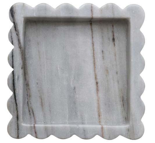 Marble Scalloped Tray, Grey Melange - Bandeja de mármol