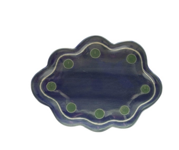 Stoneware Scalloped Dish w/ Wax Relief Design, 4 Colors / Plato ondulado de cerámica con diseño en relieve de cera, 4 colores