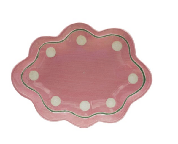 Stoneware Scalloped Dish w/ Wax Relief Design, 4 Colors / Plato ondulado de cerámica con diseño en relieve de cera, 4 colores
