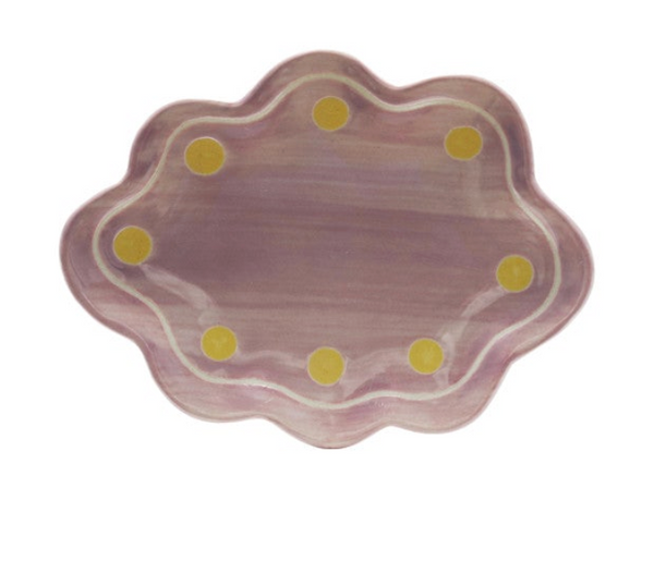 Stoneware Scalloped Dish w/ Wax Relief Design, 4 Colors / Plato ondulado de cerámica con diseño en relieve de cera, 4 colores