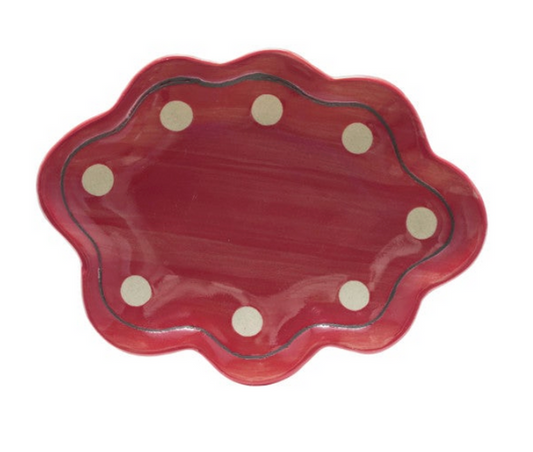 Stoneware Scalloped Dish w/ Wax Relief Design, 4 Colors / Plato ondulado de cerámica con diseño en relieve de cera, 4 colores