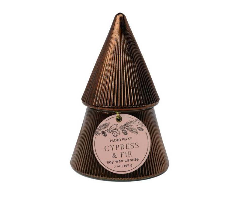 Vela Ciprés y Abeto 7 oz con Tapa Cobre - Arbol navideño