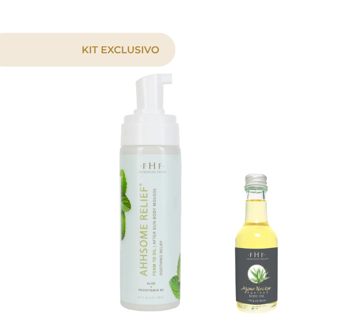 "Ahhhsome Relief - Mousse corporal con efecto espuma y aceite para después del sol + AGAVE NECTAR AGELESS BODY OIL 1.7OZ