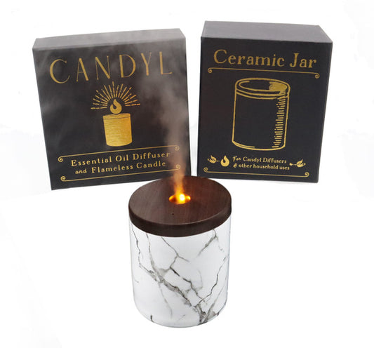 Candyl Diffuser- White Marble Jar, Dark Wood Top - Difusor Eléctrico
