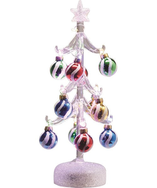 Clear Glass LED Tree with Swirl Ornaments - Árbol Navideño de Cristal