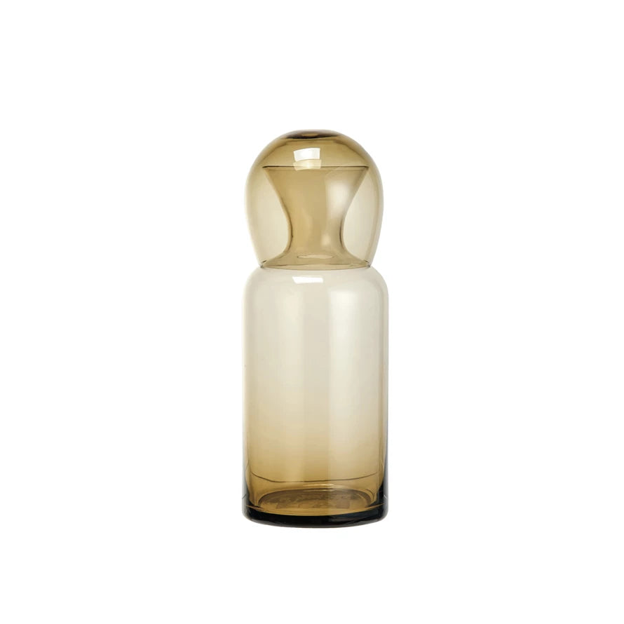 Jarra de vidrio de 16 oz con vaso para beber de 12 oz, color ámbar, juego de 2