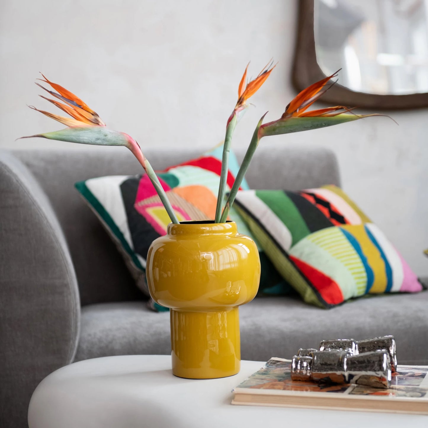 Enameled Metal Vase, Mustard Color