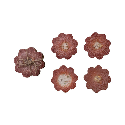 Flower Shaped Coasters with Gold Foil, Set of 4 Tied with Jute / Posavasos en forma de flor