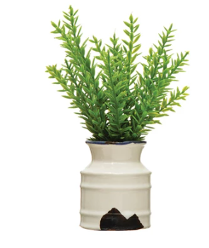 Herbs in Stoneware Pot 7" Round x 6"H Faux Herbs in Stoneware Pot
