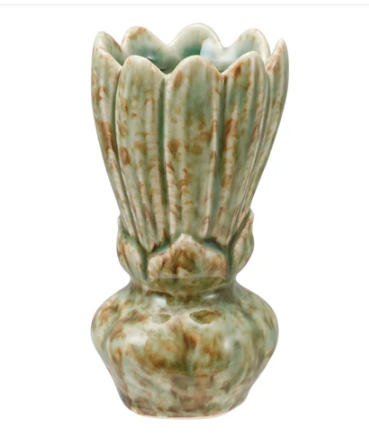 Stoneware Flower Shaped Vase, Green / Jarrón de cerámica en forma de flor