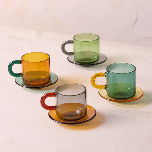 Niko Glass Espresso Cup & Saucer, Set of 4 (tazas)