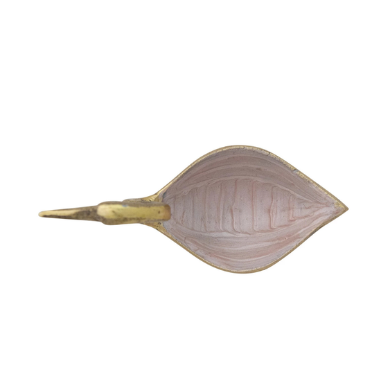 Enameled Cast Aluminum Bird Bowl, Antique Gold Finish & Blush Color / Cuenco en forma de pájaro de aluminio