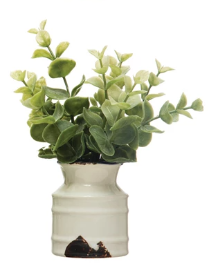 Herbs in Stoneware Pot 7" Round x 6"H Faux Herbs in Stoneware Pot