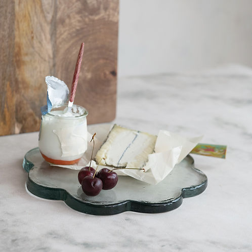 Pressed Glass Scalloped Cheese/Serving Board - Tabla para servir