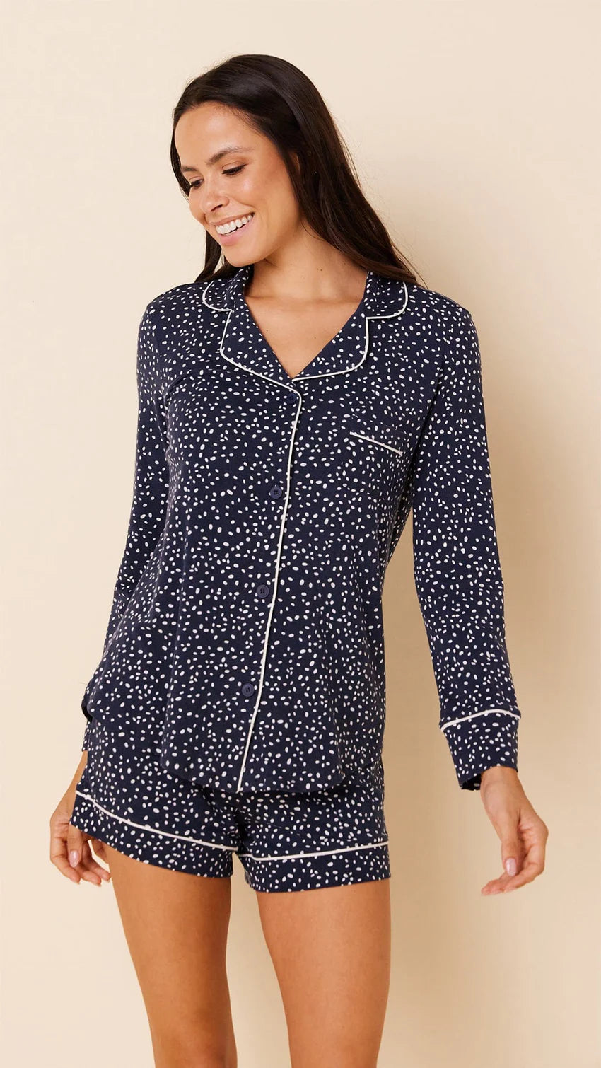 CONFETTI DOT PIMA KNIT LONG-SLEEVED SHORT SET