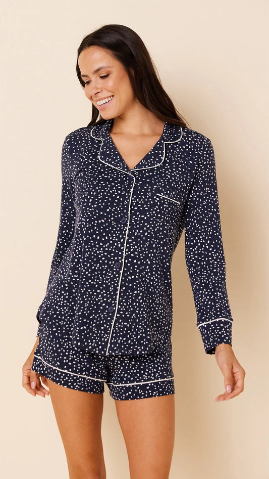 CONFETTI DOT PIMA KNIT LONG-SLEEVED SHORT SET