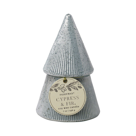 White Stacked Tree Candle Cypress & Fir - Vela
