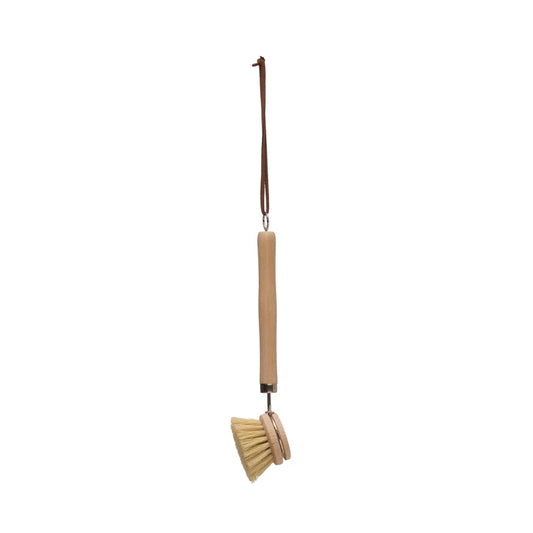 Beech Wood Dish Brush with Leather Strap / Cepillo de cocina de madera de haya con correa de cuero