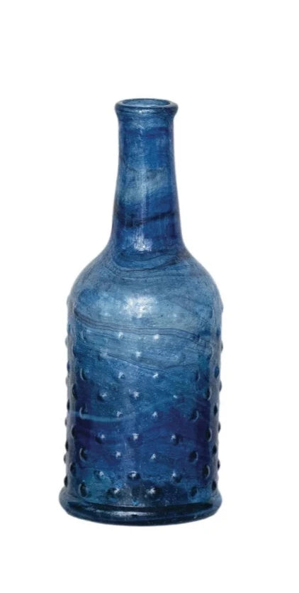 Jarrón de vidrio reciclado soplados a mano, color azul