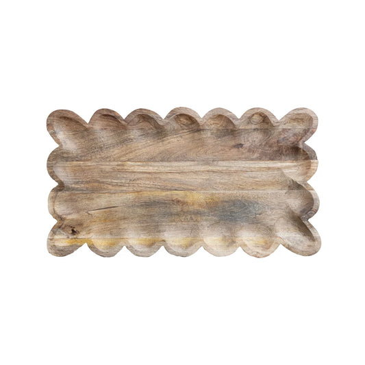 MANGO WOOD TRAY W SCALLOPED EDG