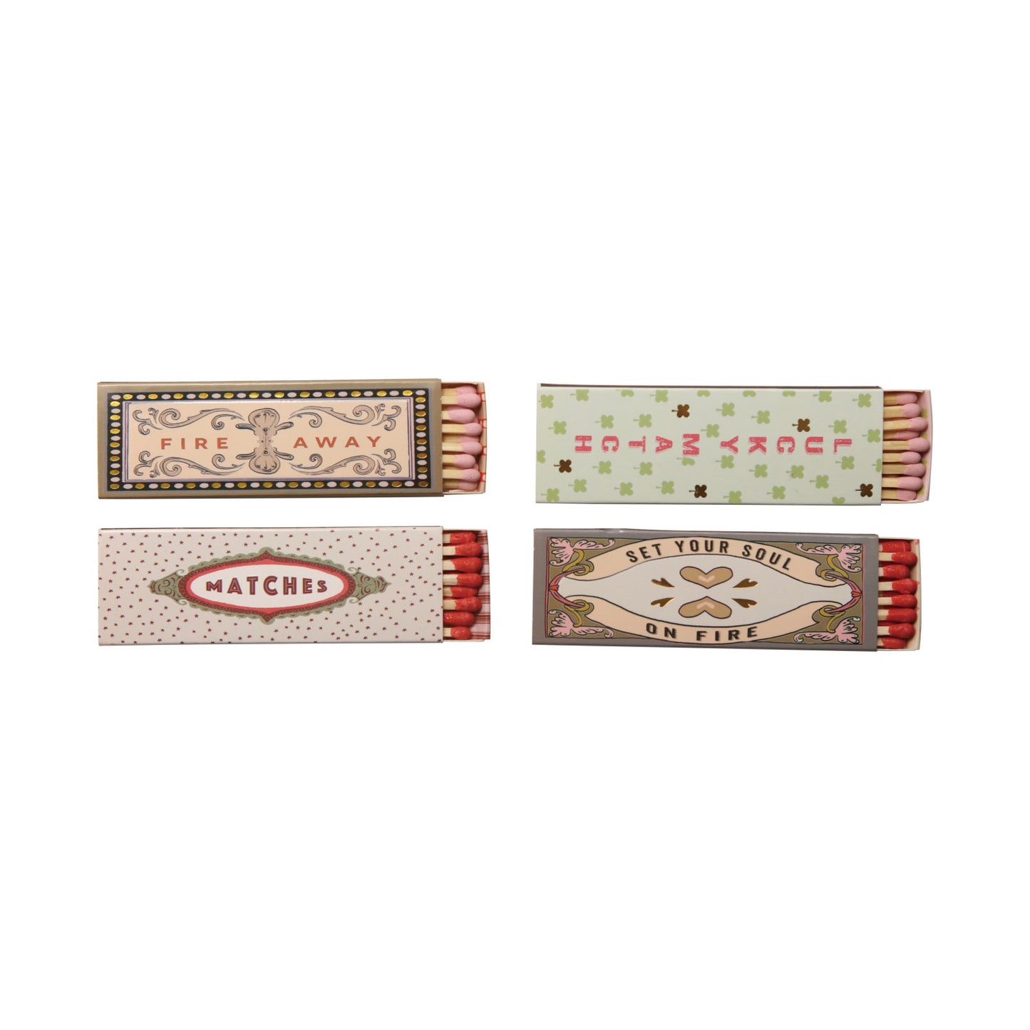 Safety Matches in Matchbox w/ Saying, 4 Styles / Fósforos de seguridad en caja con frase, 4 estilos
