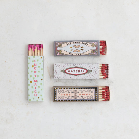 Safety Matches in Matchbox w/ Saying, 4 Styles / Fósforos de seguridad en caja con frase, 4 estilos