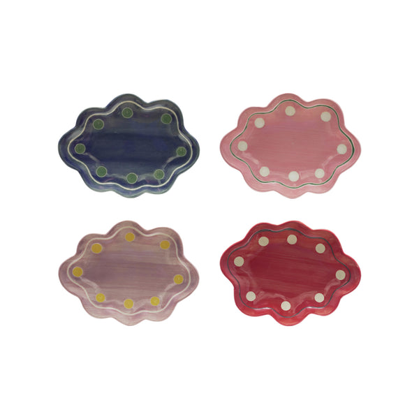Stoneware Scalloped Dish w/ Wax Relief Design, 4 Colors / Plato ondulado de cerámica con diseño en relieve de cera, 4 colores