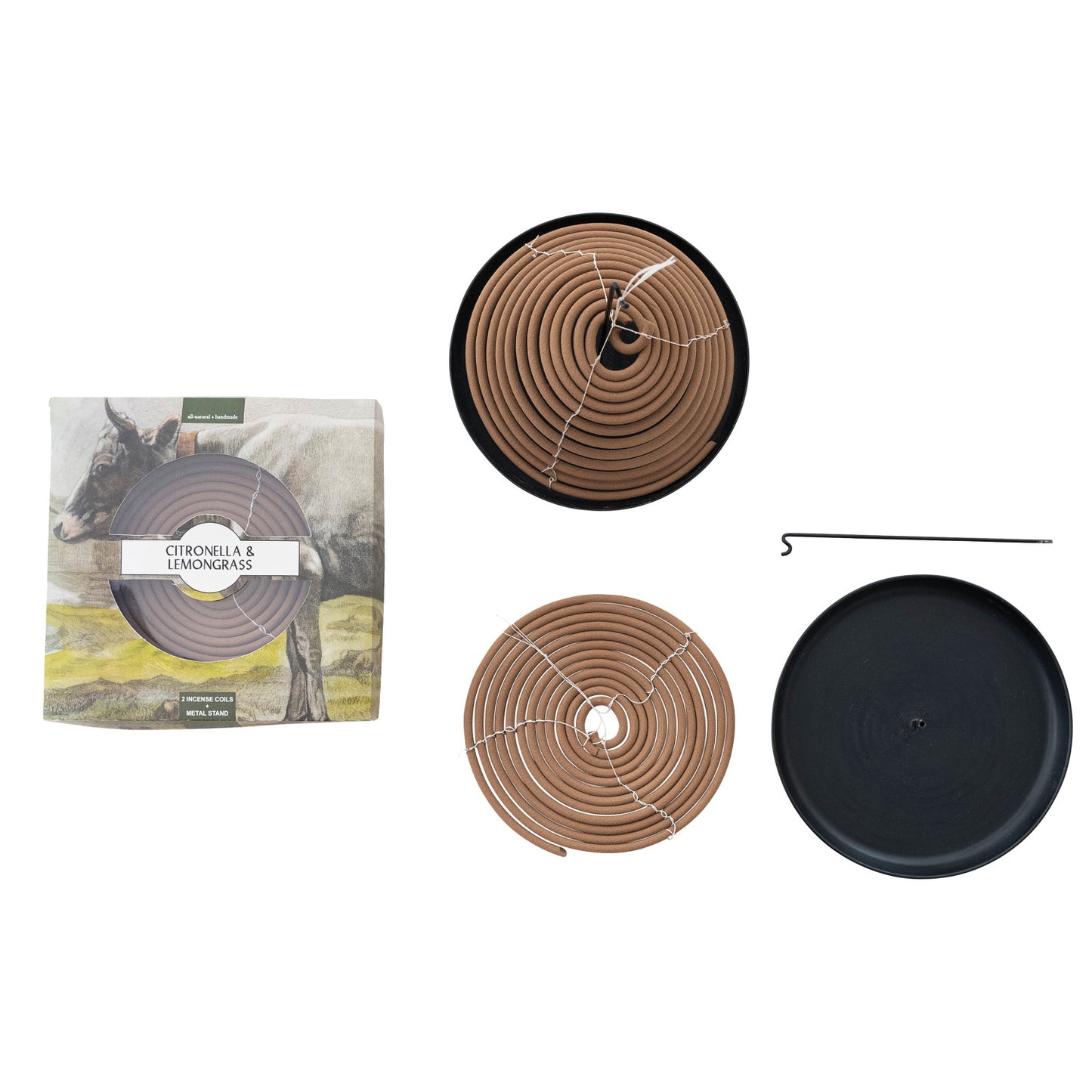 2 Piece Outdoor Hanging Incense Coils with Stand, Set of 3 in Box / Espirales de incienso