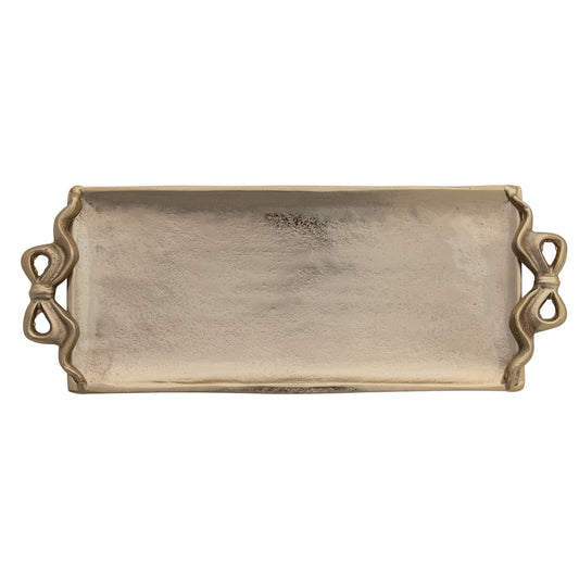 Cast Aluminum Footed Tray with Bow Shaped Handles, Gold Finish - Bandeja con asas de lazo