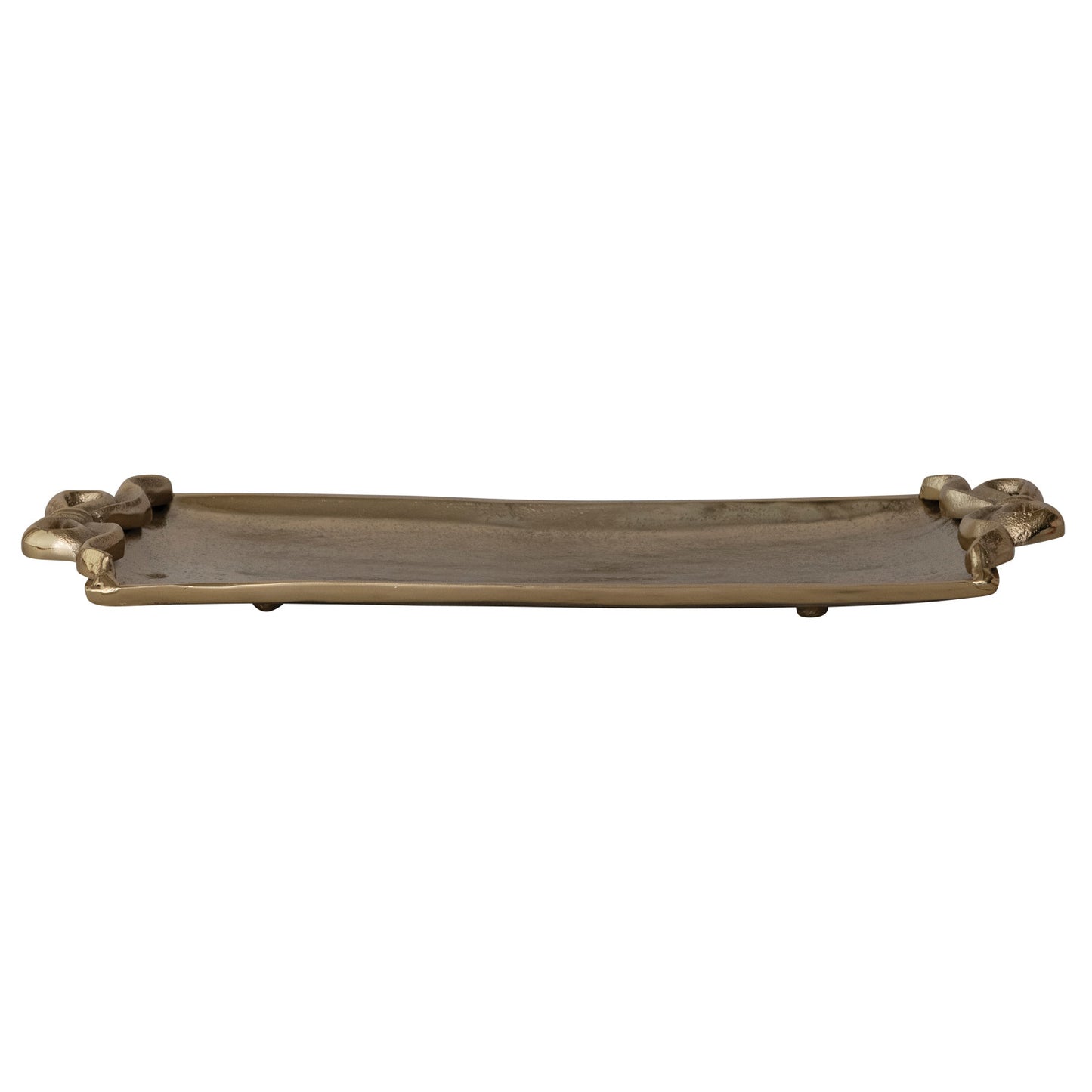 Cast Aluminum Footed Tray with Bow Shaped Handles, Gold Finish - Bandeja con asas de lazo