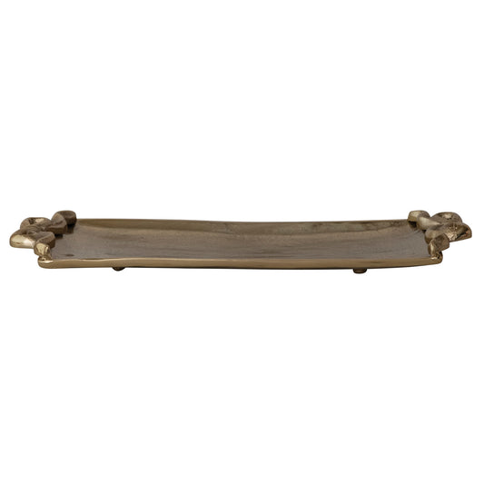 Cast Aluminum Footed Tray with Bow Shaped Handles, Gold Finish - Bandeja con asas de lazo