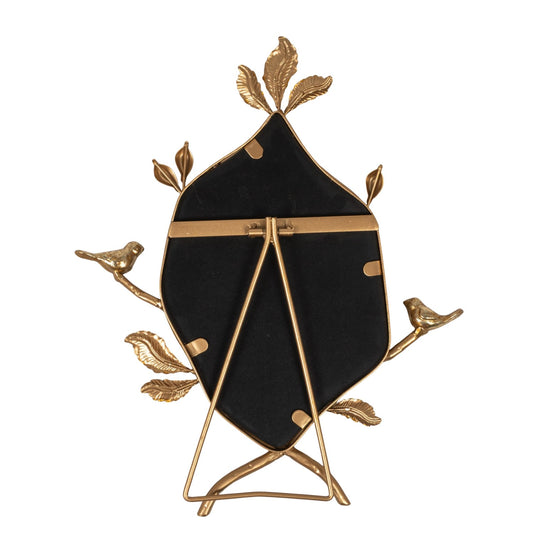 MDF & Metal Twig Framed Standing Mirror with Birds & Leaves, Gold Finish / Espejo con marco de hojas y pájaros, dorado