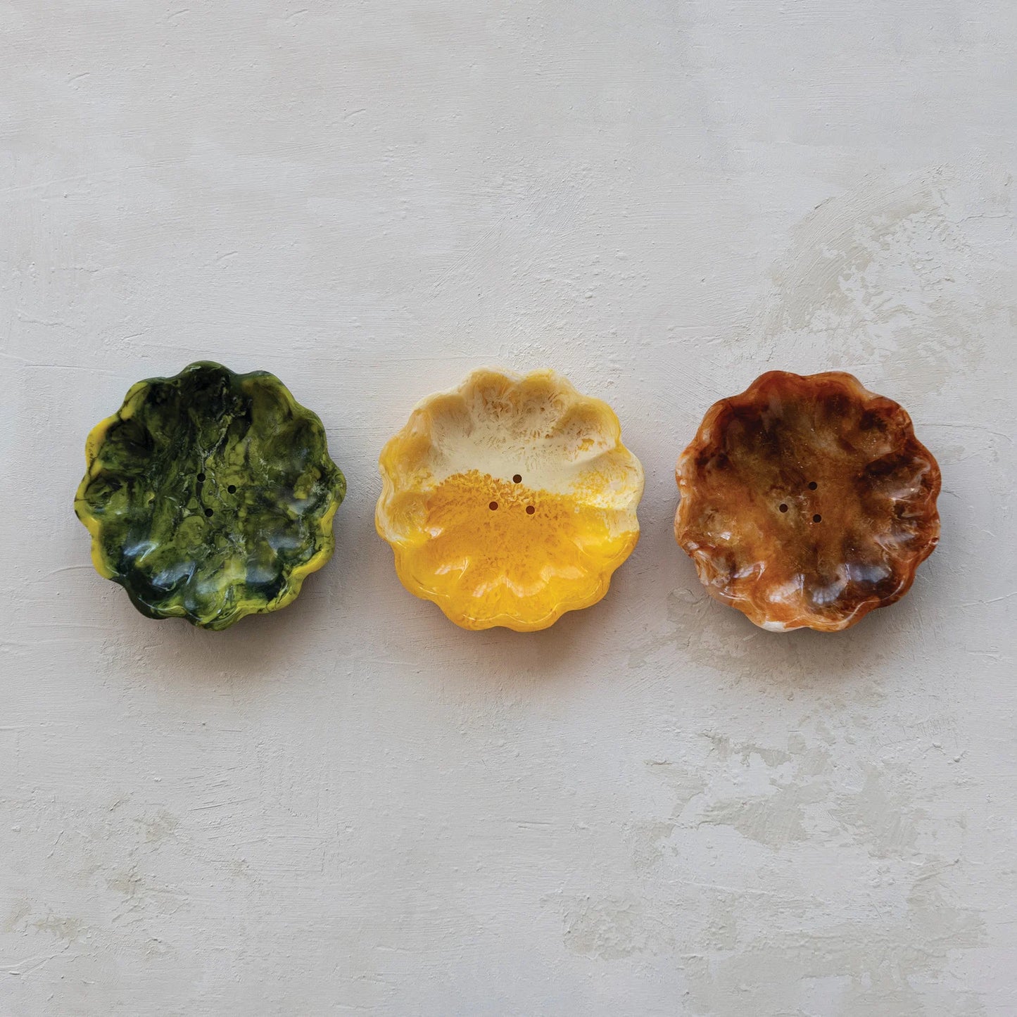 Marbled Resin Flower Shaped Soap Dish, 3 Colors / Jabonera con forma de flor de resina marmolada, 3 colores