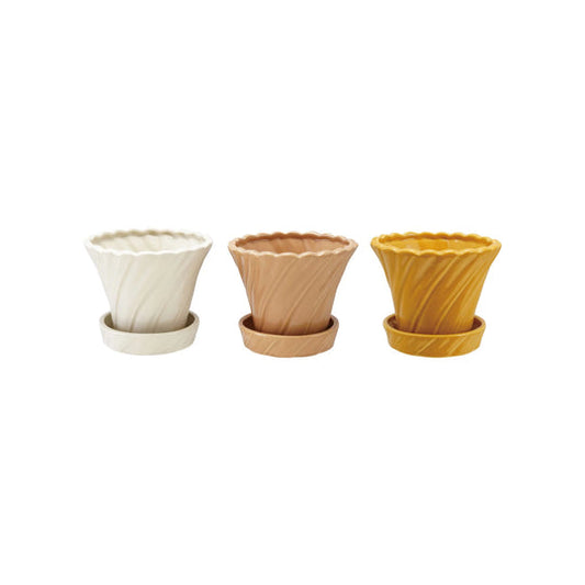 Stoneware Twisted Planter with Saucer, Set of 2, 3 Colors / Maceta retorcida de cerámica con plato, juego de 2, 3 colores
