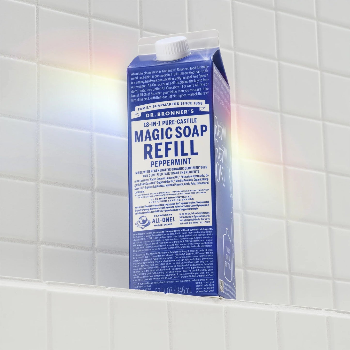 Dr. Bronner's 18-in-1 Pure-Castile Peppermint Magic Soap 32 fl. oz. refill carton