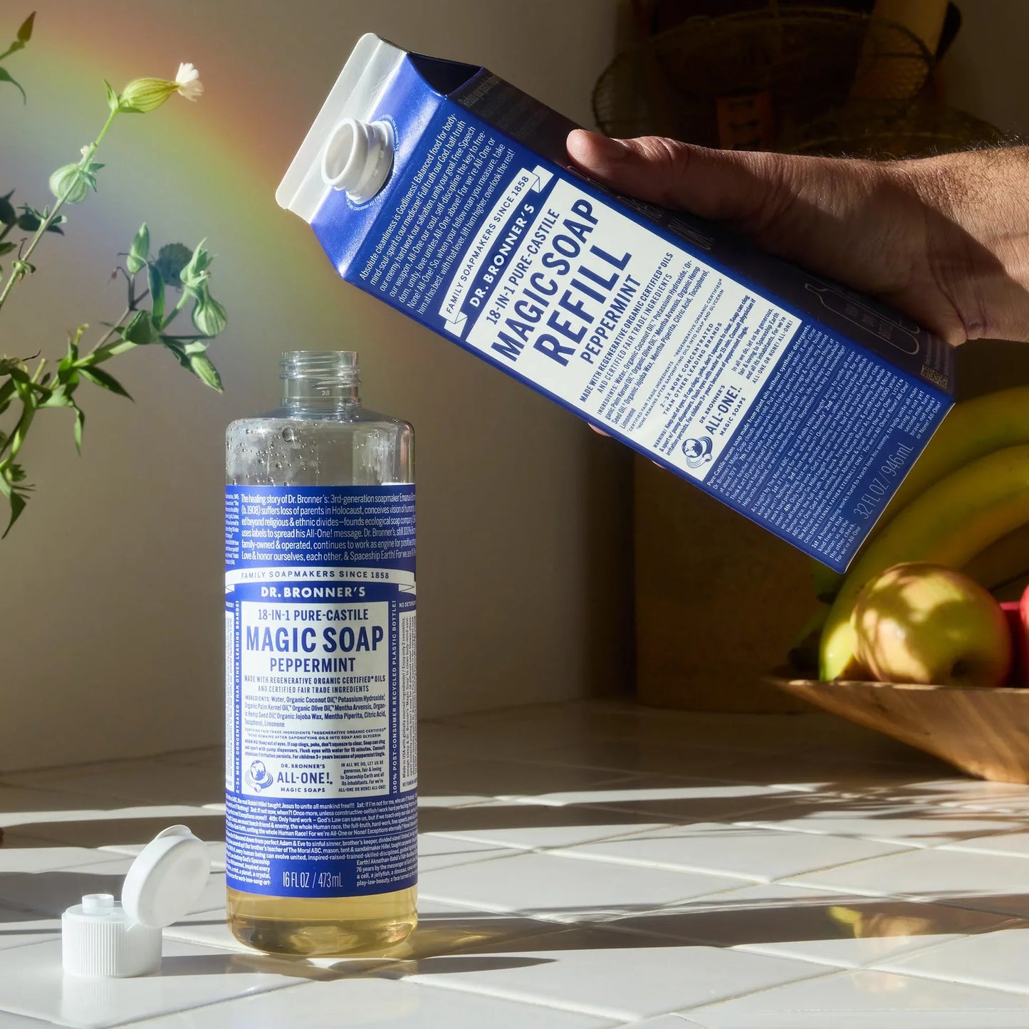 Dr. Bronner's 18-in-1 Pure-Castile Peppermint Magic Soap 32 fl. oz. refill carton