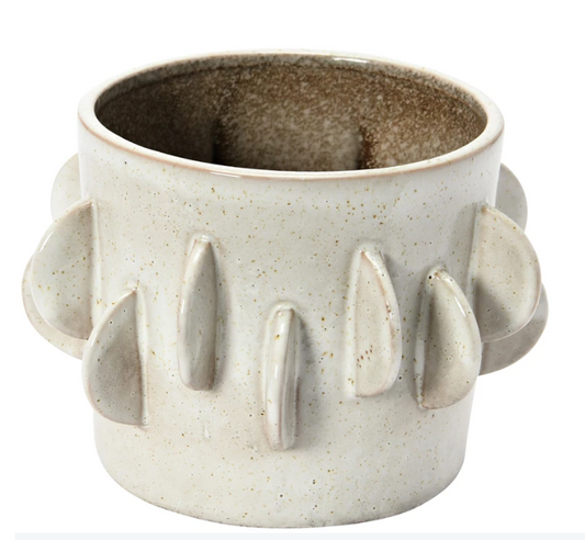 5-1/2"H Stoneware Pot w Reactive Glaze, Cream Color / Maceta de cerámica blanca