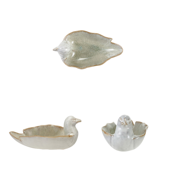 Stoneware Bird Shaped Dish, White / Plato de cerámica en forma de pájaro blanco