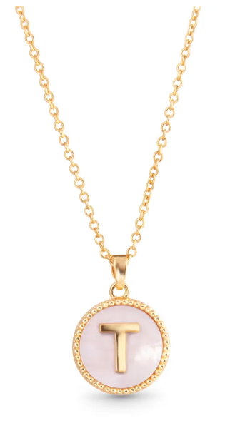 Gold Mother of Pearl Initial Necklace - Collar Bañado en Oro con Inicial