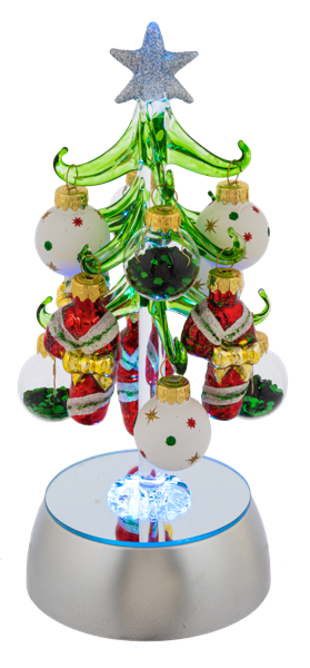 Light Up Christmas Tree with Ornaments - Peppermint - Arbol Navideño de Cristal
