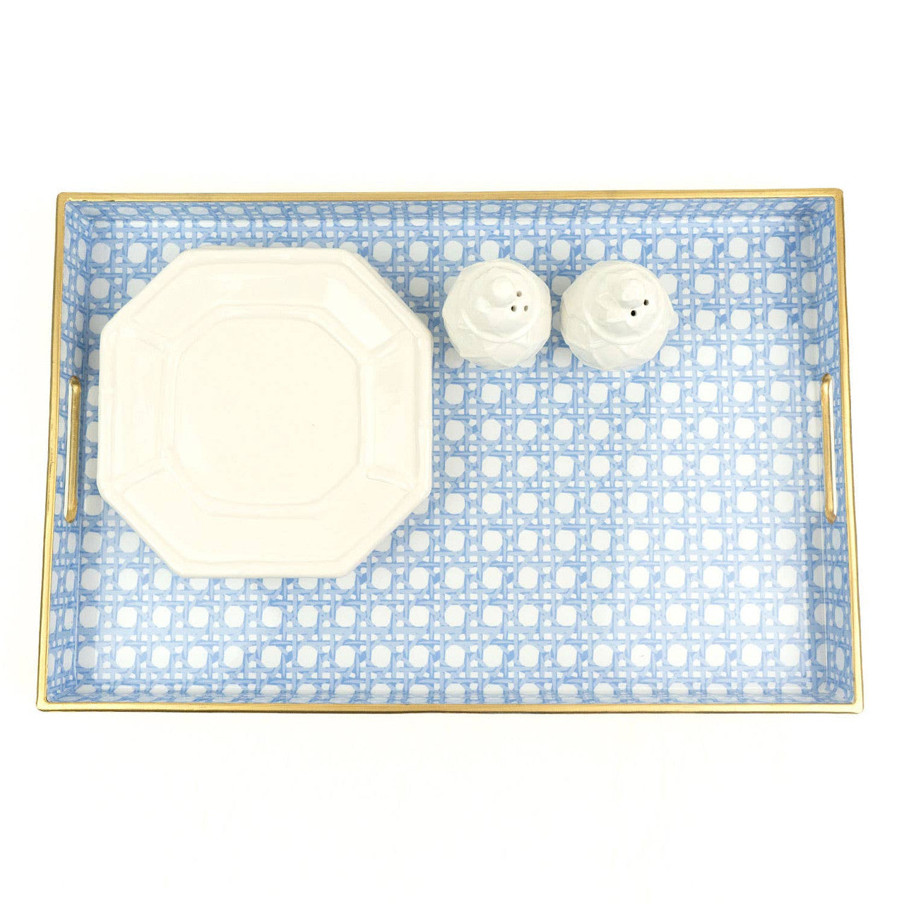 Blue Cane Rectangular Tray - Bandeja azul