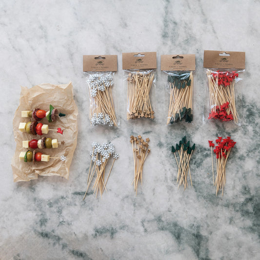 Bamboo Single Use Skewers with Tree Shaped Handles, Set of 50