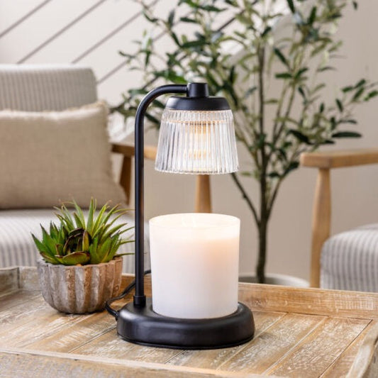 Fluted Glass Black Candle Warmer Lamp - Lámpara Calentadora de Velas