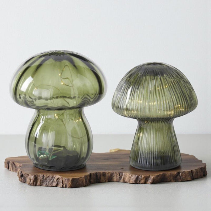 Green Glass LED Mushrooms W/Timer - Lámparas LED de Setas/Hongos