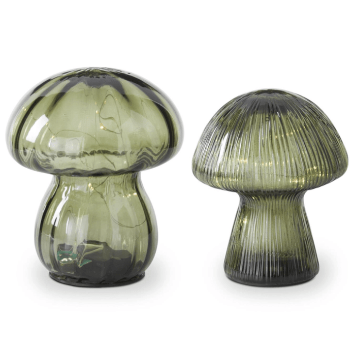 Green Glass LED Mushrooms W/Timer - Lámparas LED de Setas/Hongos