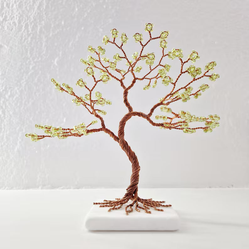 Copper Wire Tree with Green Beads - Árbol